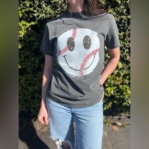 Distressed Baseball Smiley Tee